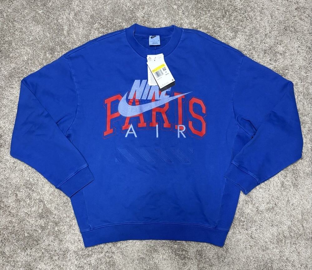 Nike Air "Paris" Fleece Crew Blue HQ1103-480 Oversized Men's Size Small NWT